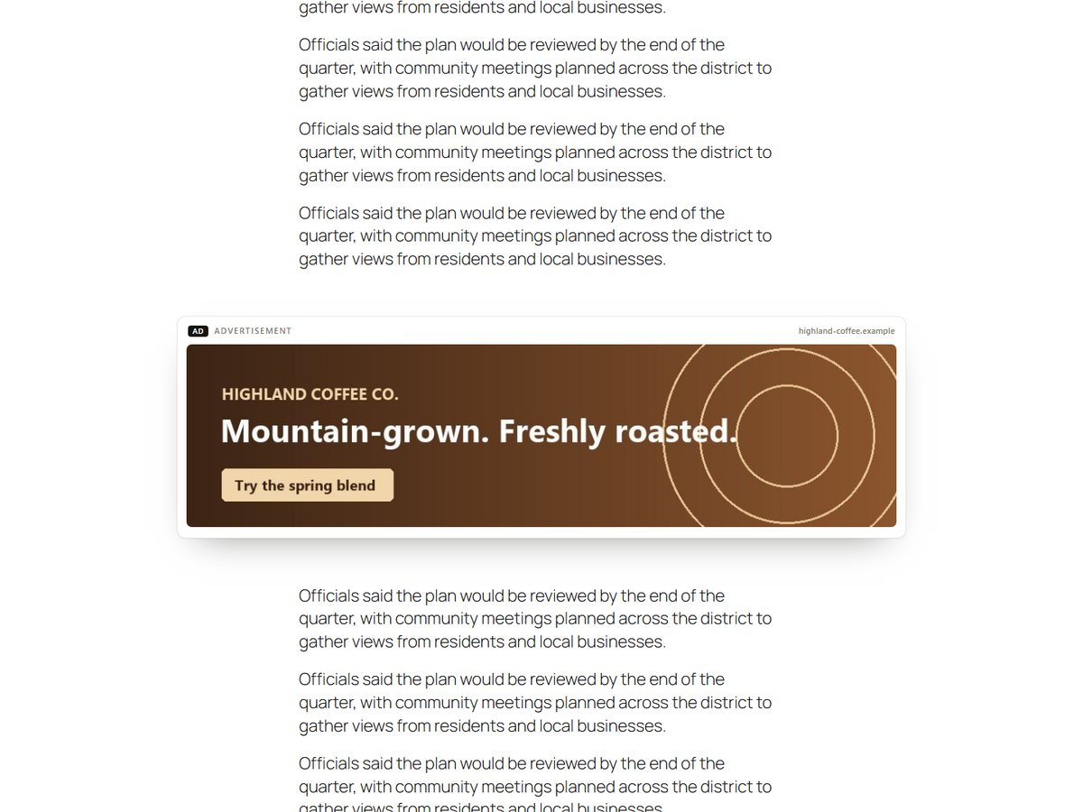 A sponsor advert placed inside a news article